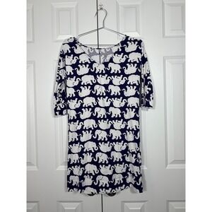 Lilly Pulitzer Navy White Elephant Pima Cotton V-Neck 3/4 Sleeve Dress XS